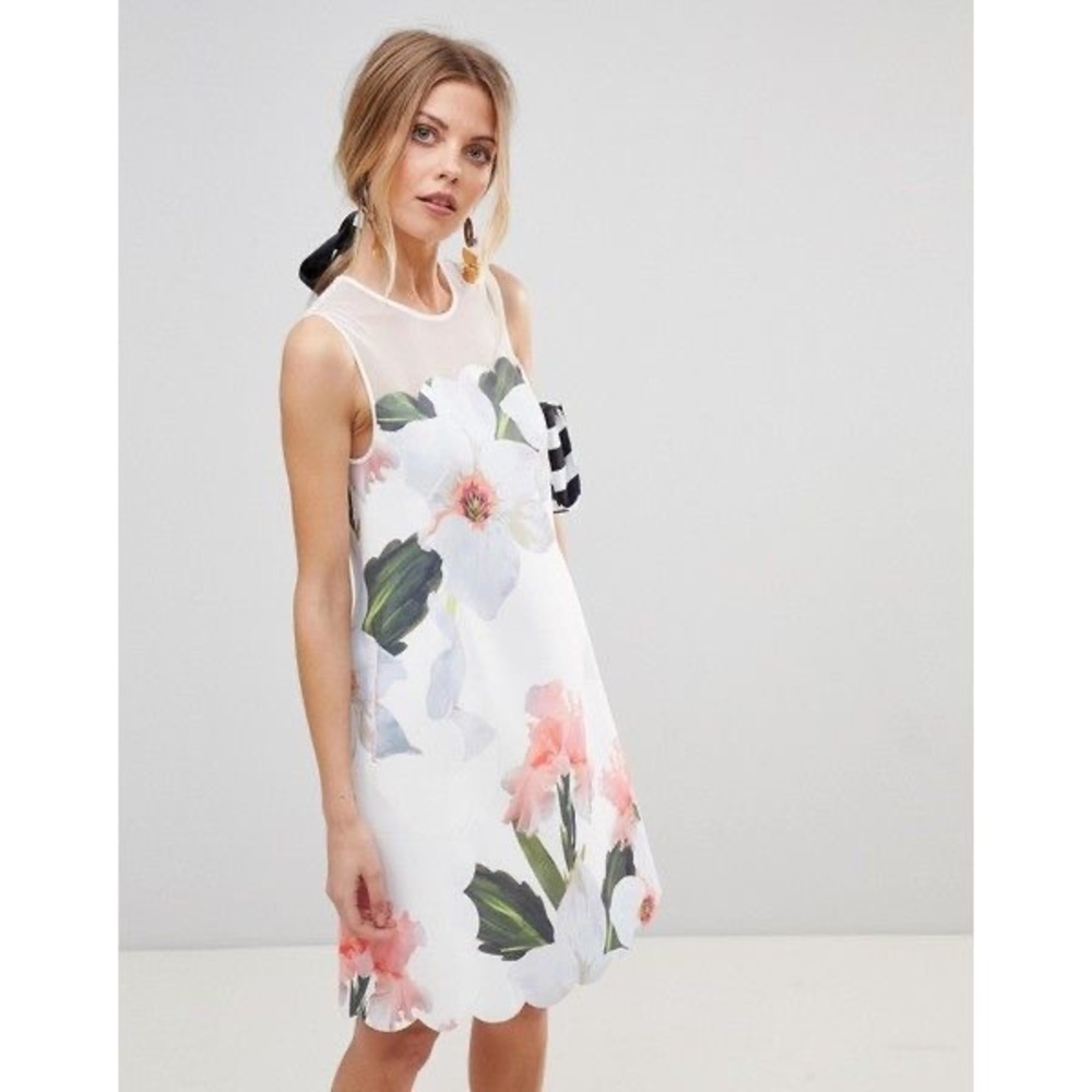 Ted Baker Caprila White Sleeveless Floral Scallop Tunic Dress NWOT Size Ted 0